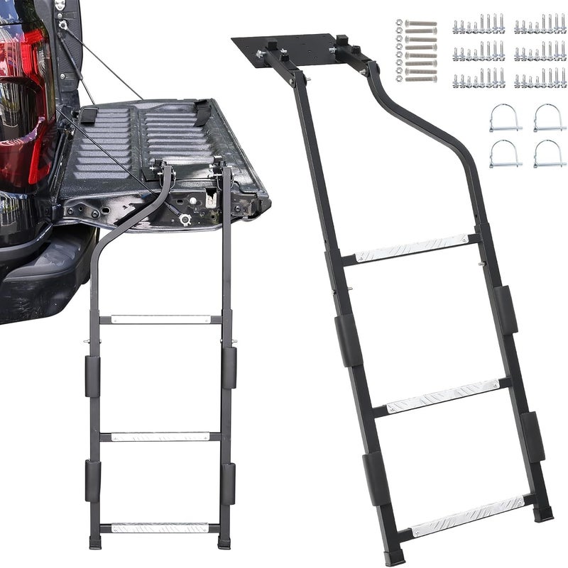 Keplrend Tailgate Ladder Universal Fit, Easy Access Truck Bed Steps for Pickup Trucks Anti-Slip, Stainless Steel Self Drilling Screws & Driving Safety Straps and Bump Pads, for Ford, Silverado, Ram, GMC Sierra - Image 1
